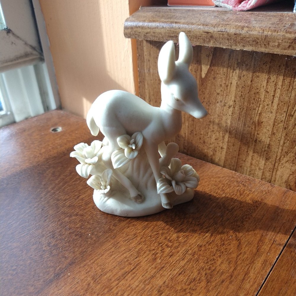 Vintage Porcelain Matte White Fawn Figurine